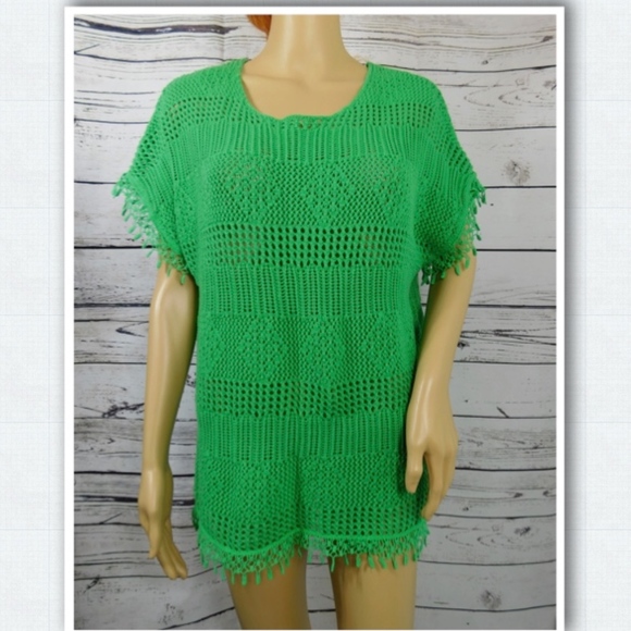 Kate & Mallory Designs Green Mixed Open Knit Lace Pullover Sweater Size L - Picture 3 of 8